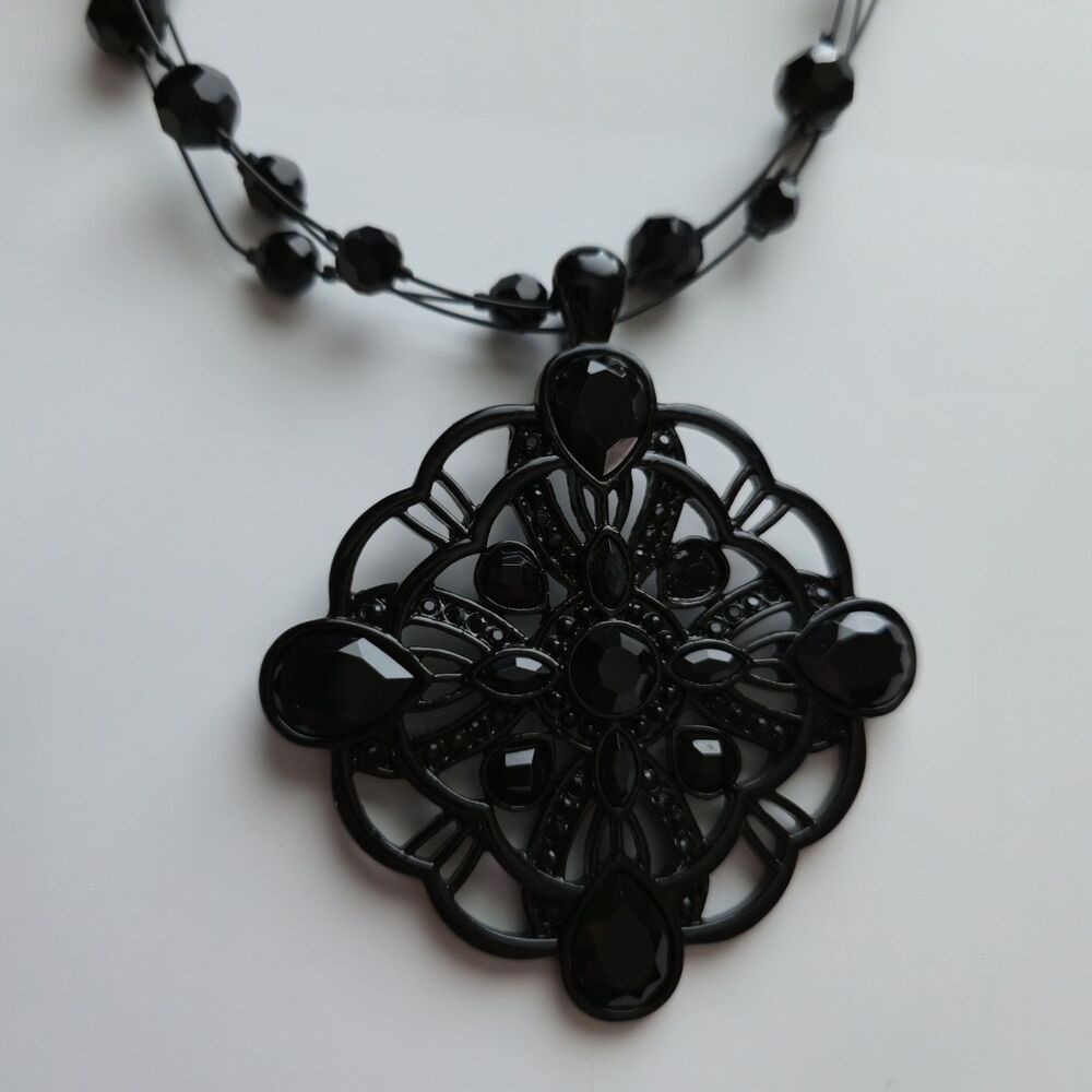 lia sophia Moonstruck Pendant Necklace Black Statement Ornate Goth Glam